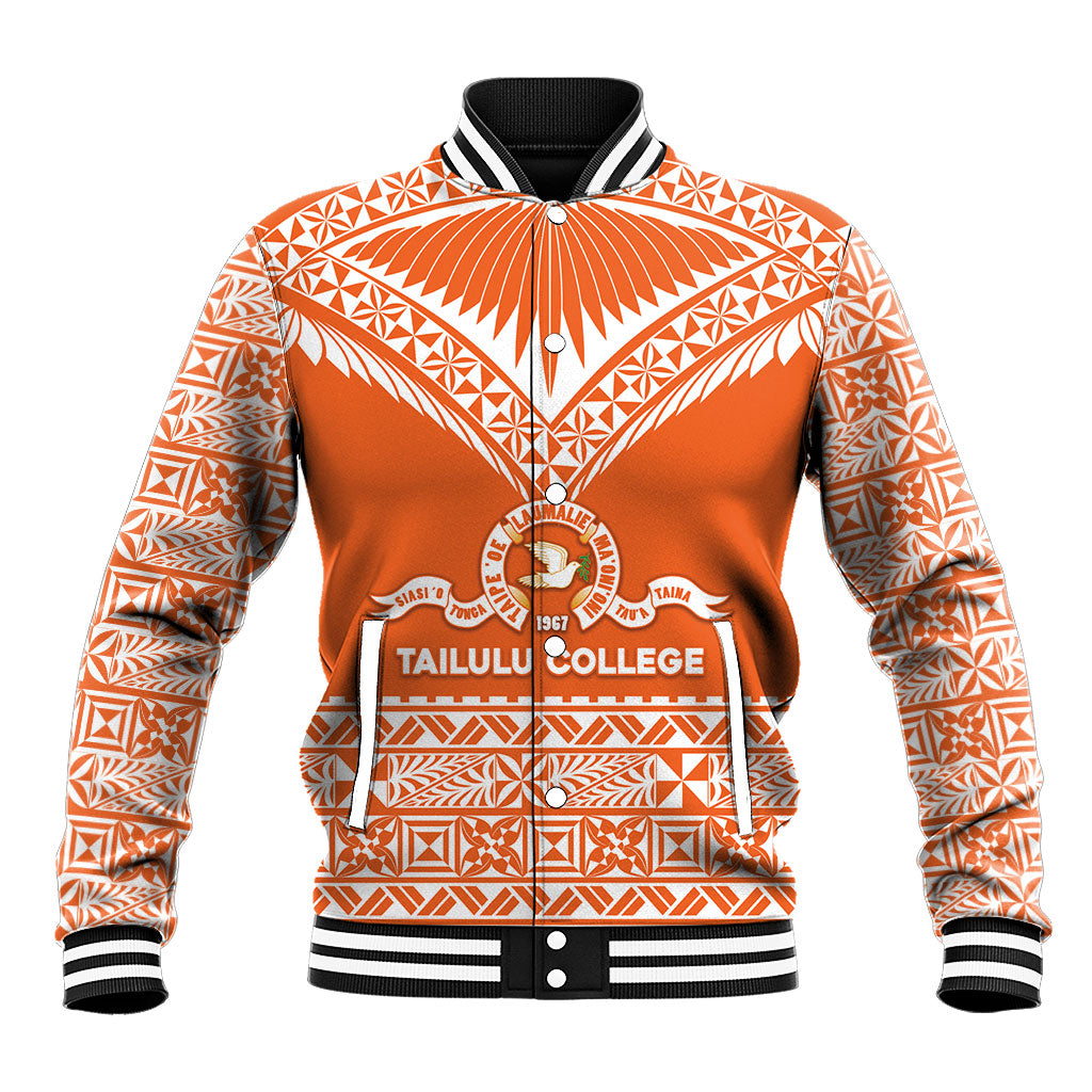 Personalised Tonga Tailulu College Baseball Jacket Tongan Kupesi Pattern LT05 Unisex Orange - Polynesian Pride