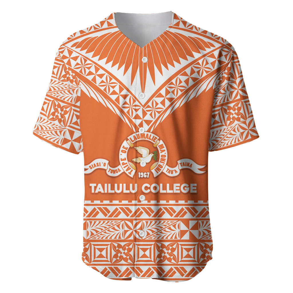 Personalised Tonga Tailulu College Baseball Jersey Tongan Kupesi Pattern LT05 Orange - Polynesian Pride