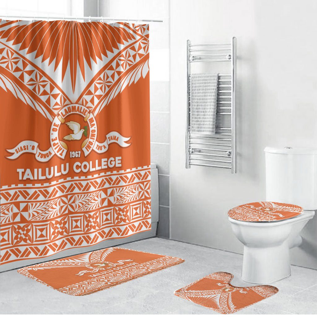 Tonga Tailulu College Bathroom Set Tongan Kupesi Pattern LT05 Bathroom Set (4 pcs) Orange - Polynesian Pride