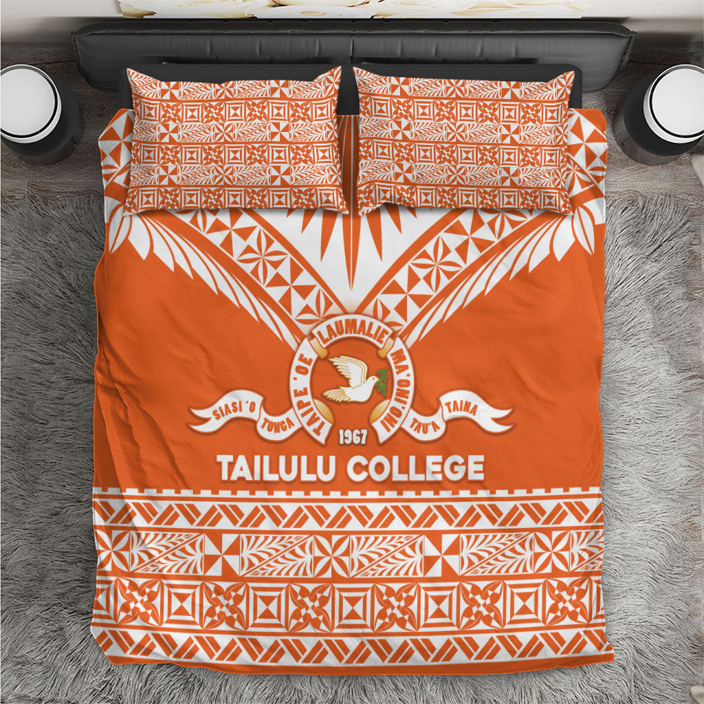 Tonga Tailulu College Bedding Set Tongan Kupesi Pattern LT05 Orange - Polynesian Pride