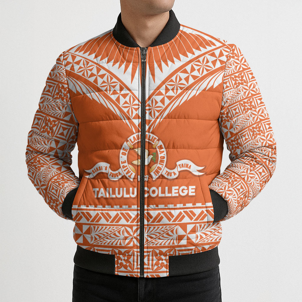 Personalised Tonga Tailulu College Bomber Puffer Jacket Tongan Kupesi Pattern LT05 - Polynesian Pride