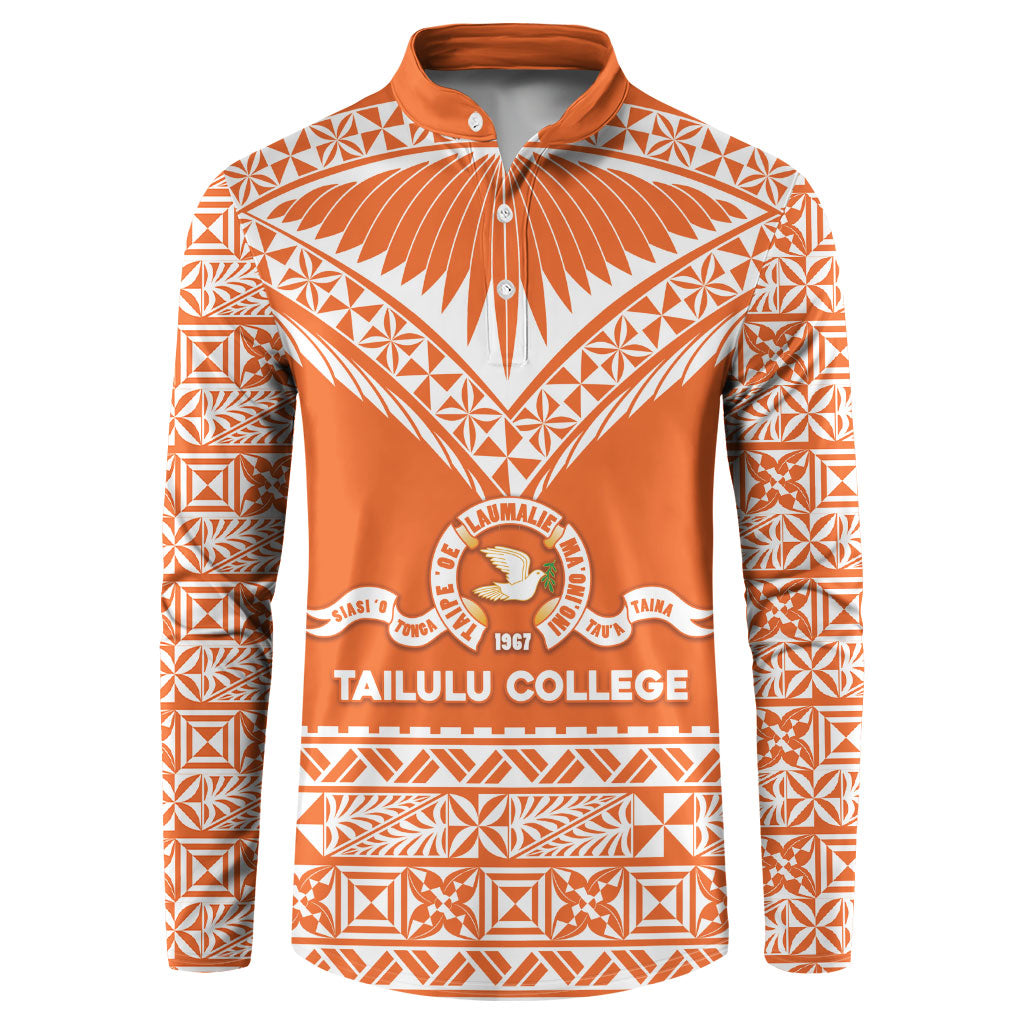 Personalised Tonga Tailulu College Button Sweatshirt Tongan Kupesi Pattern LT05 Orange - Polynesian Pride