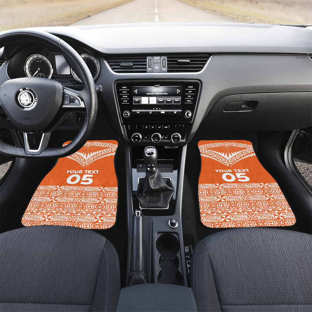 Personalised Tonga Tailulu College Car Mats Tongan Kupesi Pattern LT05 Set 2pcs - Front Orange - Polynesian Pride