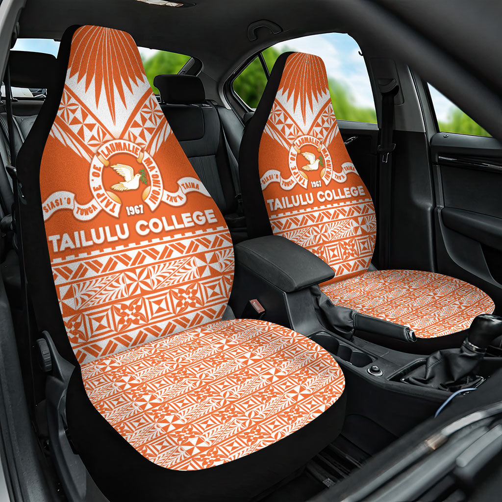 Tonga Tailulu College Car Seat Cover Tongan Kupesi Pattern LT05 One Size Orange - Polynesian Pride