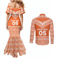 Personalised Tonga Tailulu College Couples Matching Mermaid Dress and Long Sleeve Button Shirt Tongan Kupesi Pattern LT05 - Polynesian Pride