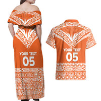 Personalised Tonga Tailulu College Couples Matching Off Shoulder Maxi Dress and Hawaiian Shirt Tongan Kupesi Pattern LT05 - Polynesian Pride