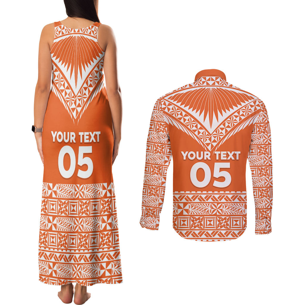 Personalised Tonga Tailulu College Couples Matching Tank Maxi Dress and Long Sleeve Button Shirt Tongan Kupesi Pattern LT05 - Polynesian Pride