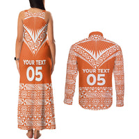 Personalised Tonga Tailulu College Couples Matching Tank Maxi Dress and Long Sleeve Button Shirt Tongan Kupesi Pattern LT05 - Polynesian Pride