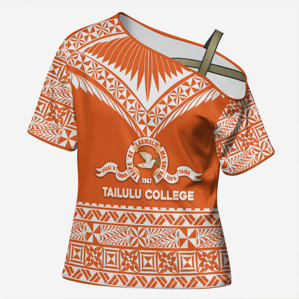 Personalised Tonga Tailulu College Cross Shoulder Shirt Tongan Kupesi Pattern