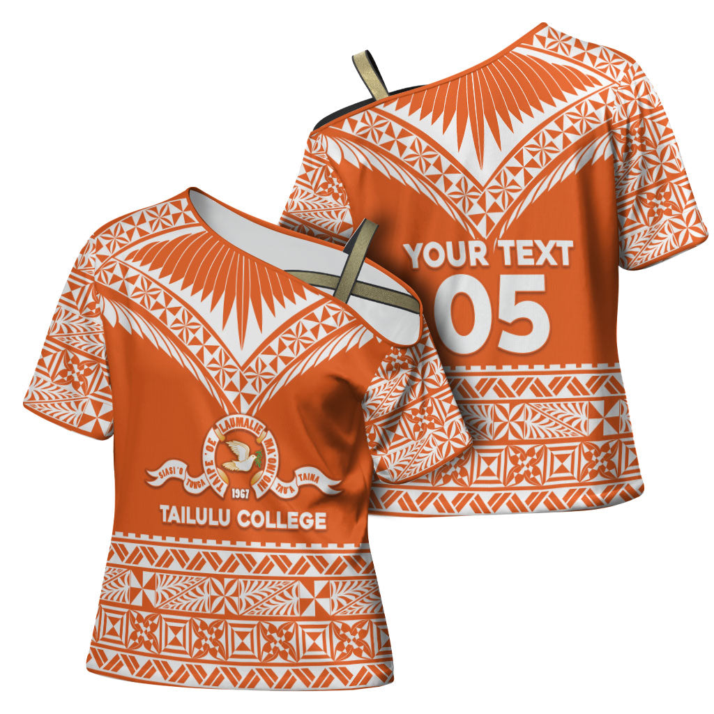 Personalised Tonga Tailulu College Cross Shoulder Shirt Tongan Kupesi Pattern