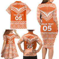 Personalised Tonga Tailulu College Family Matching Long Sleeve Bodycon Dress and Hawaiian Shirt Tongan Kupesi Pattern