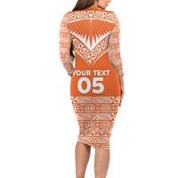 Personalised Tonga Tailulu College Family Matching Long Sleeve Bodycon Dress and Hawaiian Shirt Tongan Kupesi Pattern