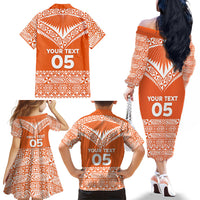 Personalised Tonga Tailulu College Family Matching Off The Shoulder Long Sleeve Dress and Hawaiian Shirt Tongan Kupesi Pattern