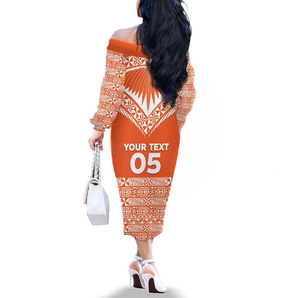 Personalised Tonga Tailulu College Family Matching Off The Shoulder Long Sleeve Dress and Hawaiian Shirt Tongan Kupesi Pattern