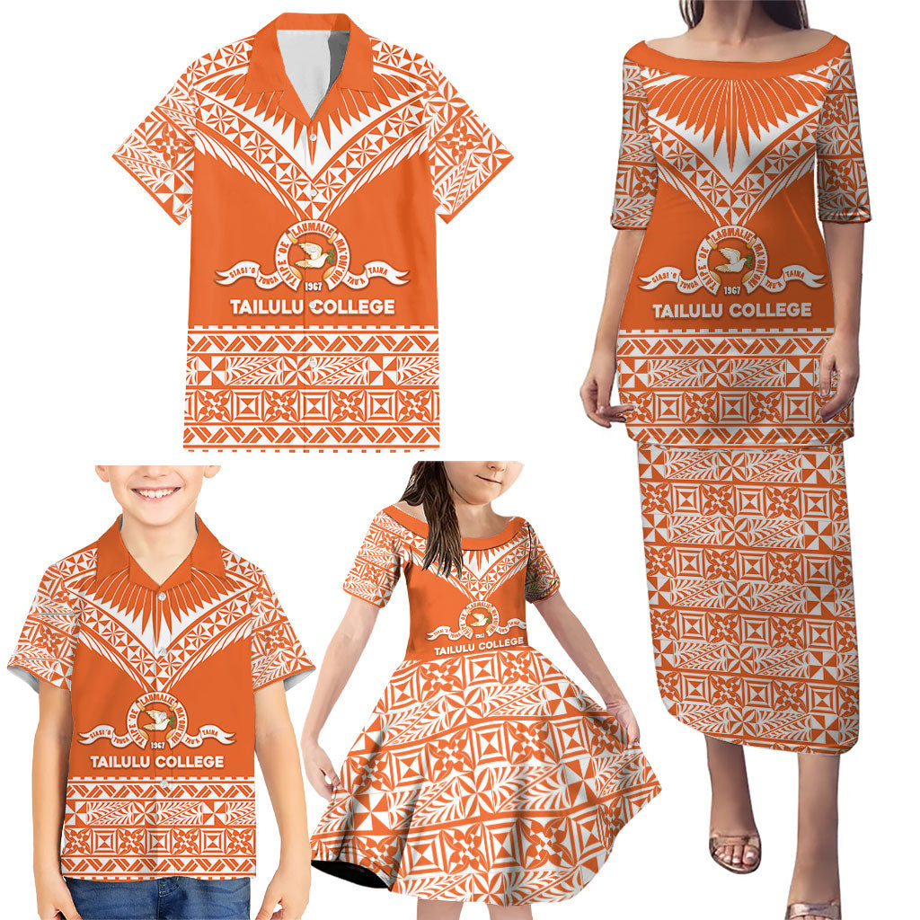 Personalised Tonga Tailulu College Family Matching Puletasi and Hawaiian Shirt Tongan Kupesi Pattern LT05 - Polynesian Pride