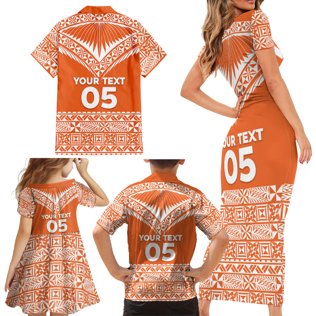 Personalised Tonga Tailulu College Family Matching Short Sleeve Bodycon Dress and Hawaiian Shirt Tongan Kupesi Pattern
