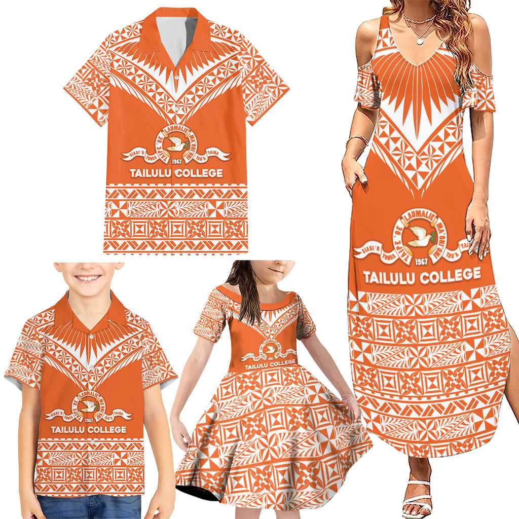 Personalised Tonga Tailulu College Family Matching Summer Maxi Dress and Hawaiian Shirt Tongan Kupesi Pattern LT05 - Polynesian Pride