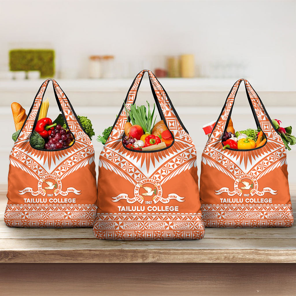 Tonga Tailulu College Grocery Bag Tongan Kupesi Pattern LT05 3-pack One Size Orange - Polynesian Pride
