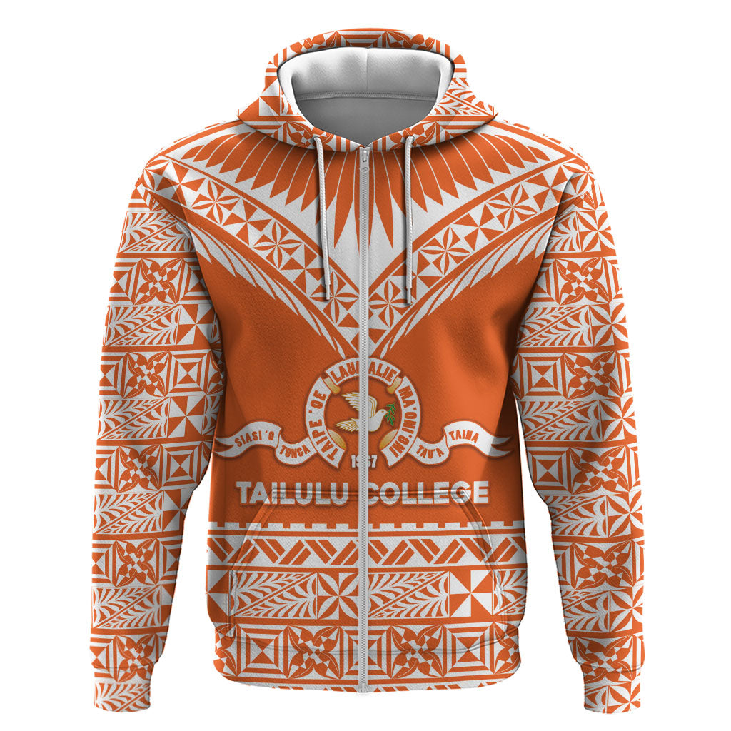 Personalised Tonga Tailulu College Hoodie Tongan Kupesi Pattern LT05 Zip Hoodie Orange - Polynesian Pride