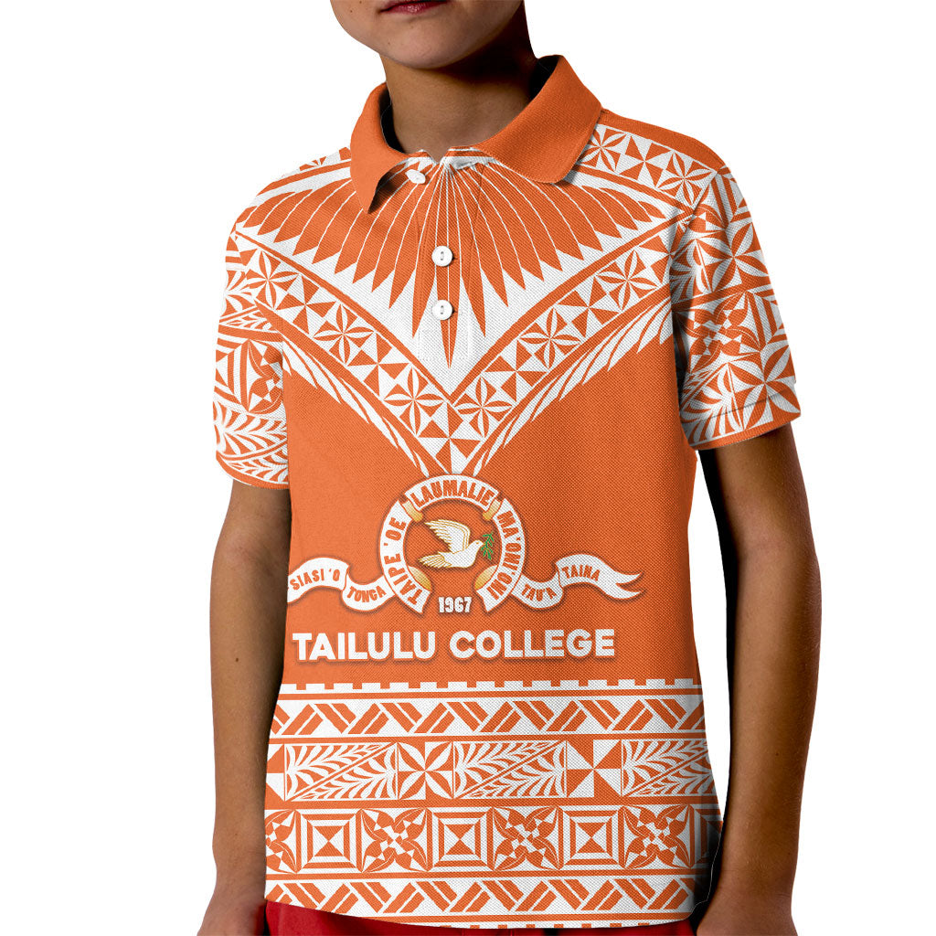 Personalised Tonga Tailulu College Kid Polo Shirt Tongan Kupesi Pattern LT05 Kid Orange - Polynesian Pride