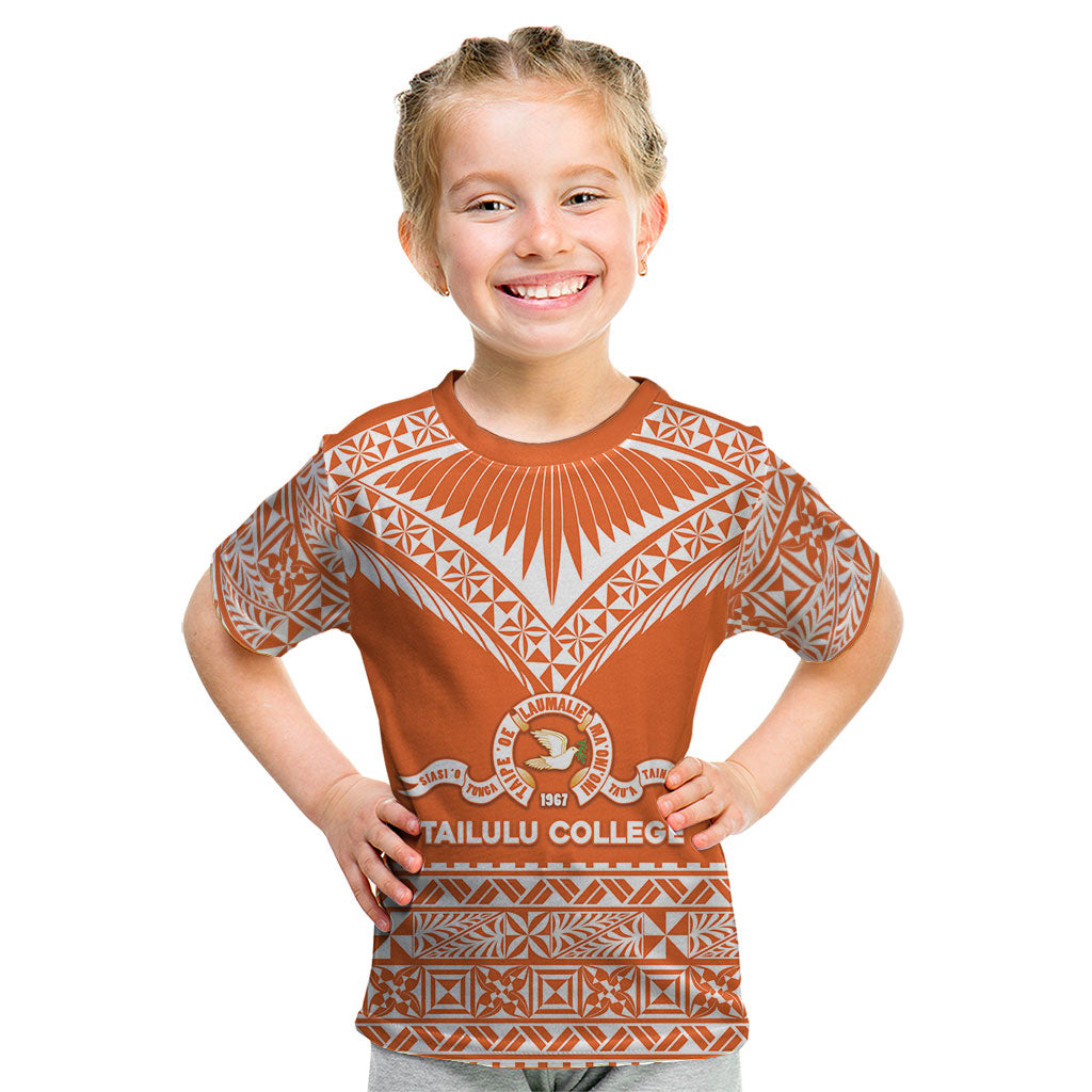 Personalised Tonga Tailulu College Kid T Shirt Tongan Kupesi Pattern LT05 Orange - Polynesian Pride