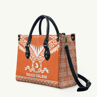 Tonga Tailulu College Leather Bag Tongan Kupesi Pattern LT05 Orange - Polynesian Pride
