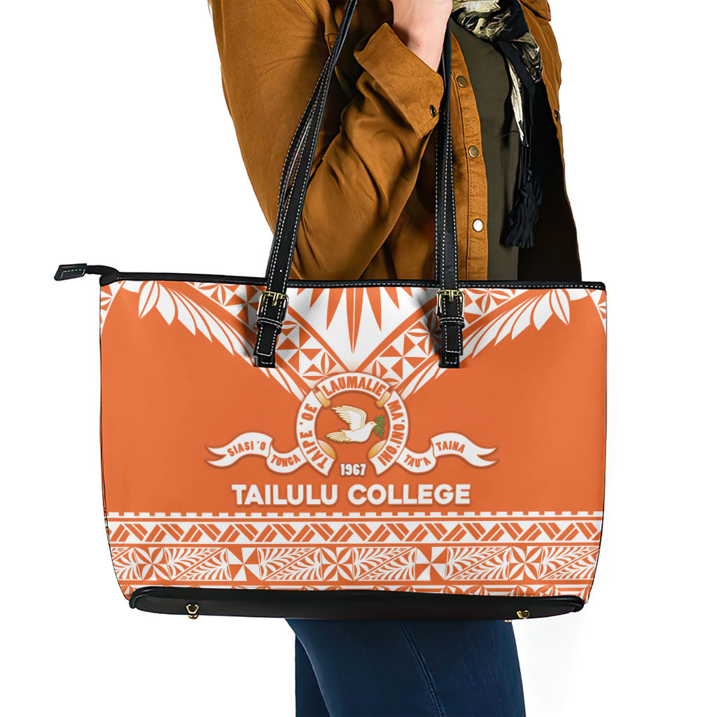 Tonga Tailulu College Leather Tote Bag Tongan Kupesi Pattern LT05 - Polynesian Pride