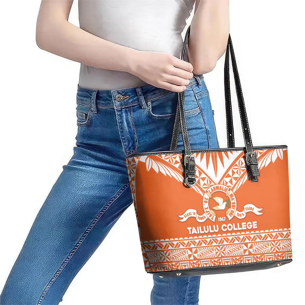 Tonga Tailulu College Leather Tote Bag Tongan Kupesi Pattern LT05 - Polynesian Pride