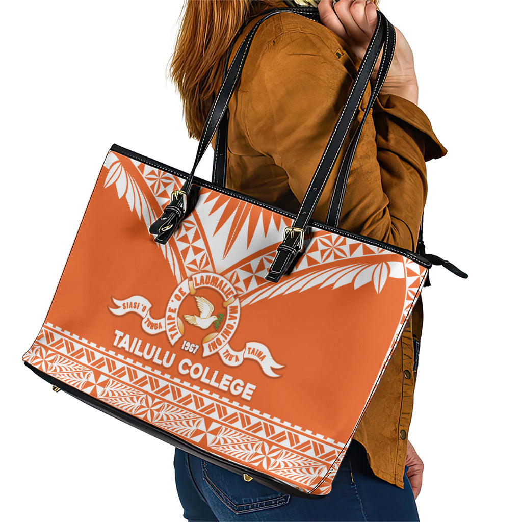 Tonga Tailulu College Leather Tote Bag Tongan Kupesi Pattern LT05 - Polynesian Pride