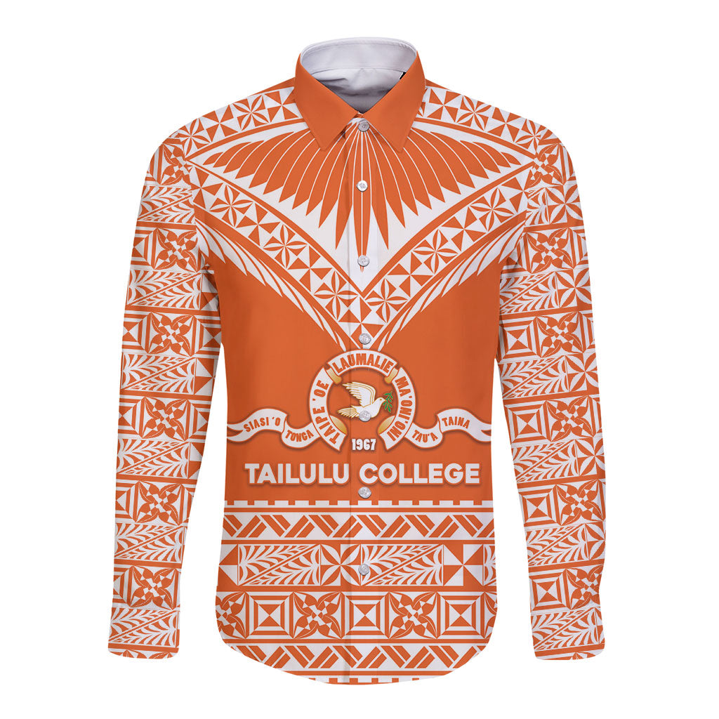 Personalised Tonga Tailulu College Long Sleeve Button Shirt Tongan Kupesi Pattern