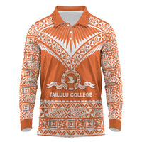 Personalised Tonga Tailulu College Long Sleeve Polo Shirt Tongan Kupesi Pattern LT05 Orange - Polynesian Pride