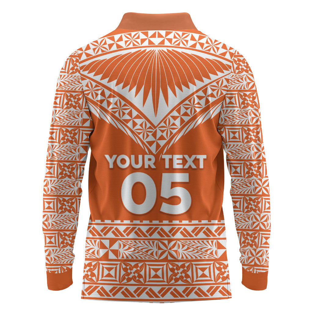 Personalised Tonga Tailulu College Long Sleeve Polo Shirt Tongan Kupesi Pattern LT05 - Polynesian Pride