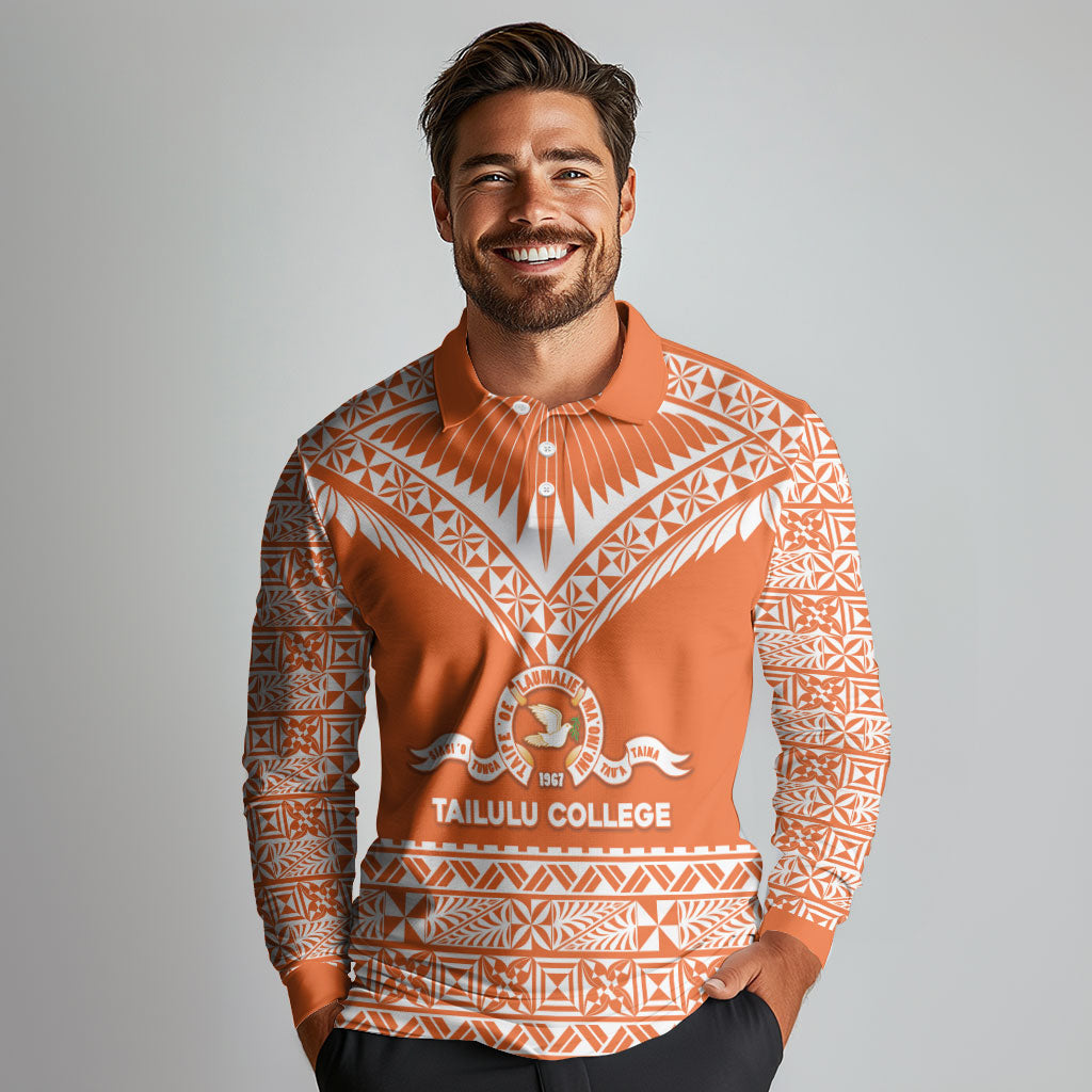 Personalised Tonga Tailulu College Long Sleeve Polo Shirt Tongan Kupesi Pattern LT05 - Polynesian Pride