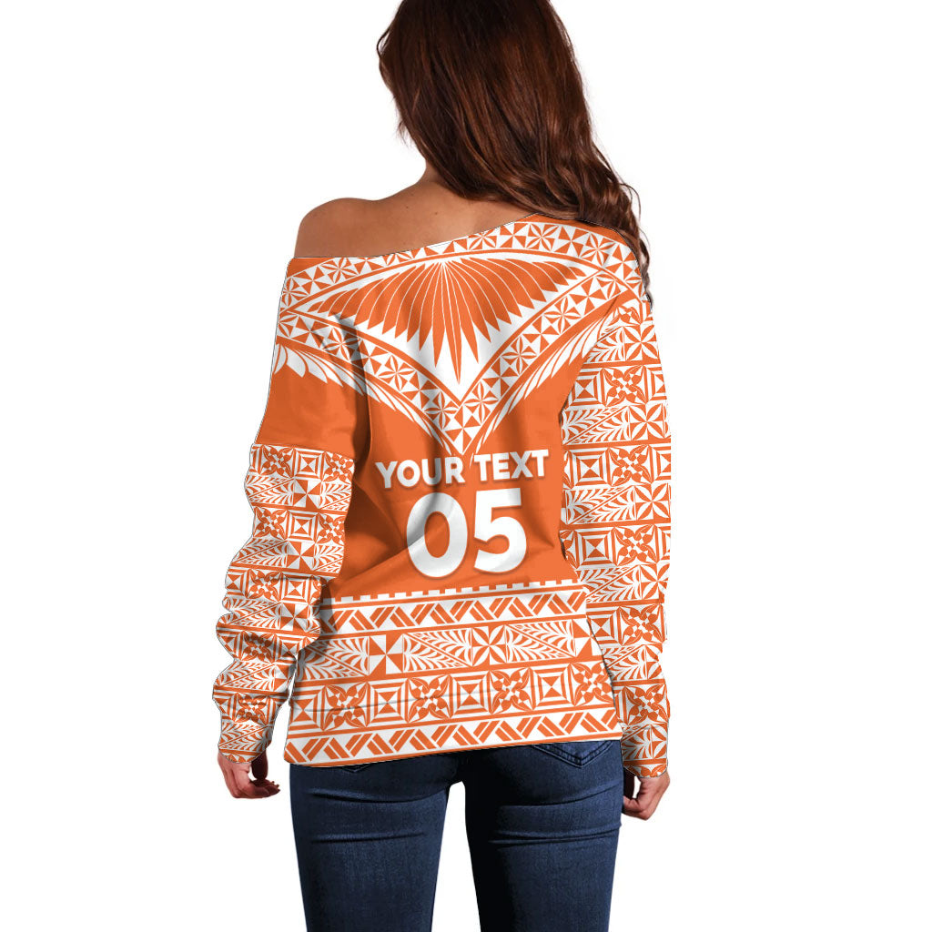 Personalised Tonga Tailulu College Off Shoulder Sweater Tongan Kupesi Pattern LT05 - Polynesian Pride