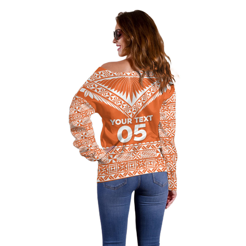 Personalised Tonga Tailulu College Off Shoulder Sweater Tongan Kupesi Pattern LT05 - Polynesian Pride