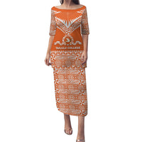 Personalised Tonga Tailulu College Puletasi Tongan Kupesi Pattern LT05 Long Dress Orange - Polynesian Pride
