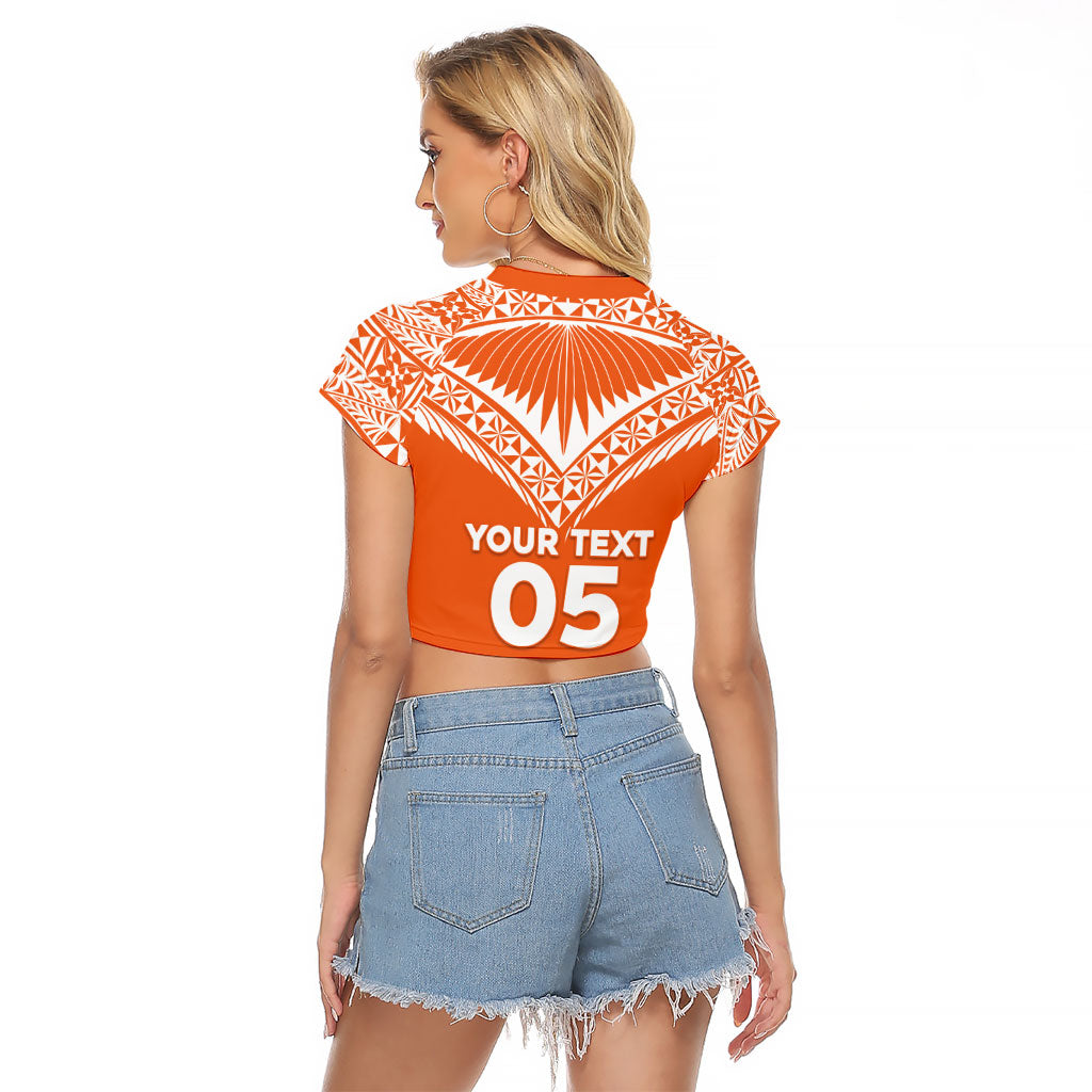 Personalised Tonga Tailulu College Raglan Cropped T Shirt Tongan Kupesi Pattern LT05 - Polynesian Pride