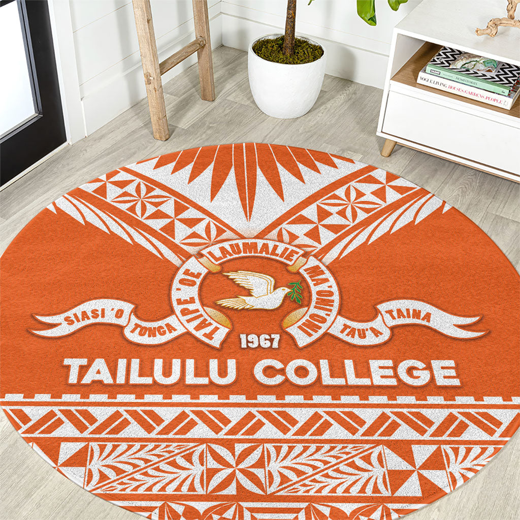 Tonga Tailulu College Round Carpet Tongan Kupesi Pattern LT05 Orange - Polynesian Pride