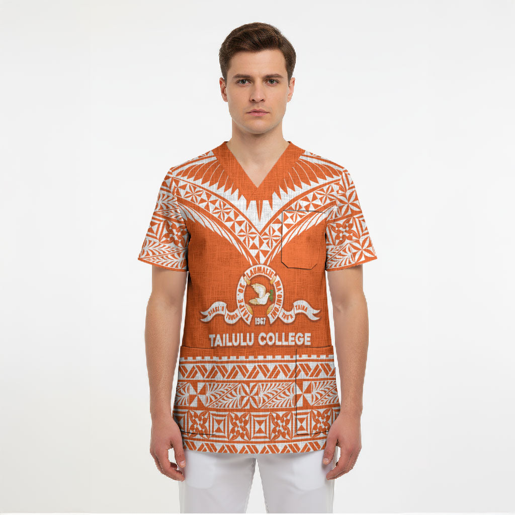Personalised Tonga Tailulu College Scrub Top Tongan Kupesi Pattern LT05 - Polynesian Pride