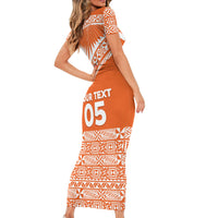 Personalised Tonga Tailulu College Short Sleeve Bodycon Dress Tongan Kupesi Pattern LT05 - Polynesian Pride