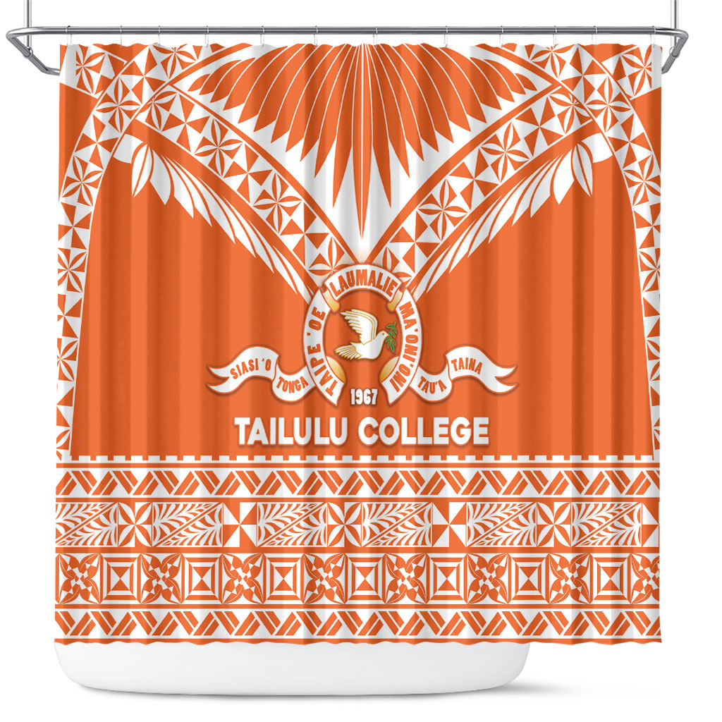 Tonga Tailulu College Shower Curtain Tongan Kupesi Pattern LT05 Orange - Polynesian Pride