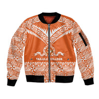 Personalised Tonga Tailulu College Sleeve Zip Bomber Jacket Tongan Kupesi Pattern LT05 Unisex Orange - Polynesian Pride