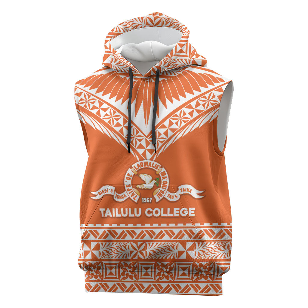 Personalised Tonga Tailulu College Sleeveless Hoodie Tongan Kupesi Pattern LT05 Orange - Polynesian Pride