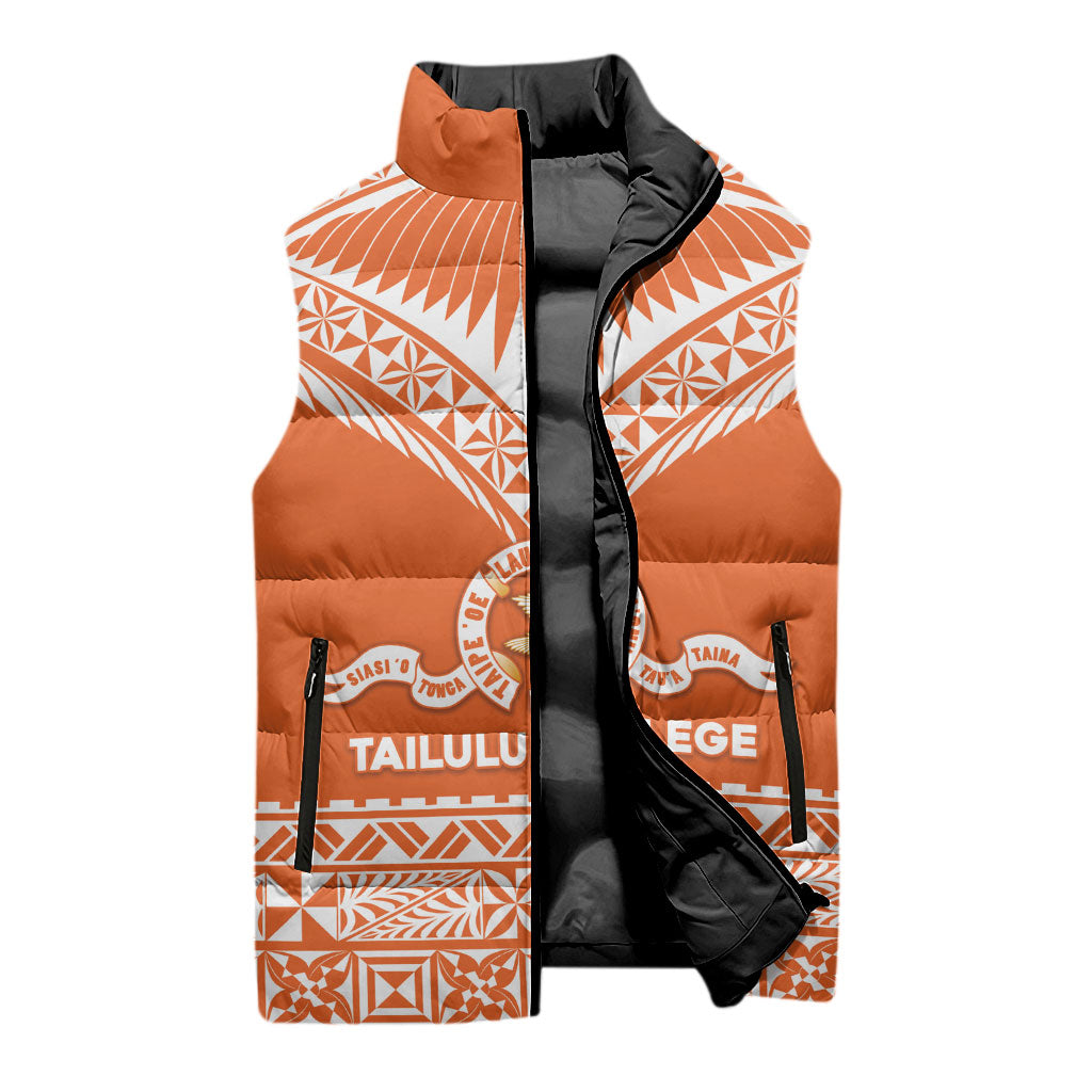 Personalised Tonga Tailulu College Sleeveless Puffer Jacket Tongan Kupesi Pattern LT05 - Polynesian Pride