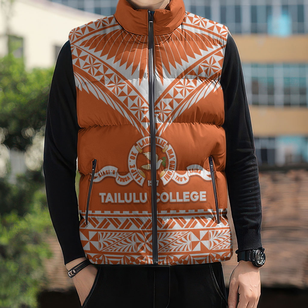 Personalised Tonga Tailulu College Sleeveless Puffer Jacket Tongan Kupesi Pattern LT05 - Polynesian Pride