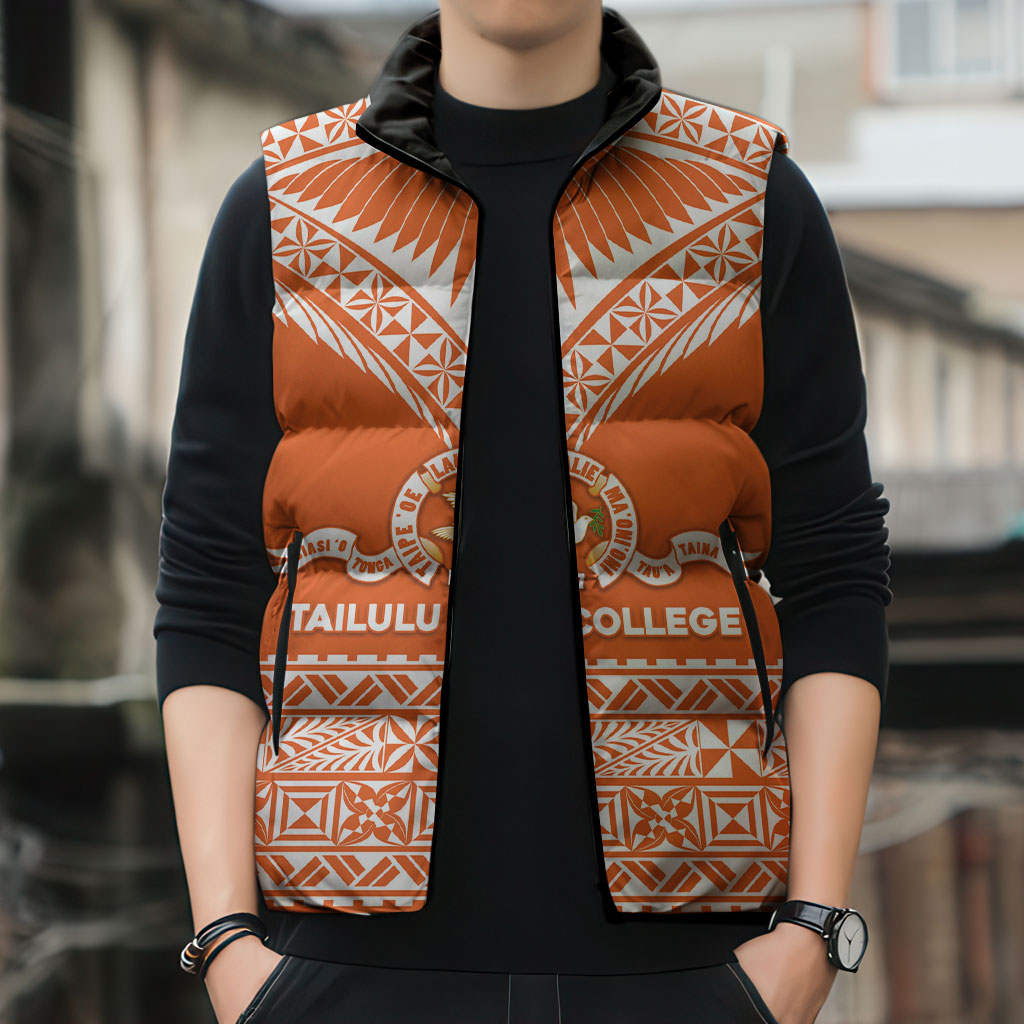 Personalised Tonga Tailulu College Sleeveless Puffer Jacket Tongan Kupesi Pattern LT05 - Polynesian Pride