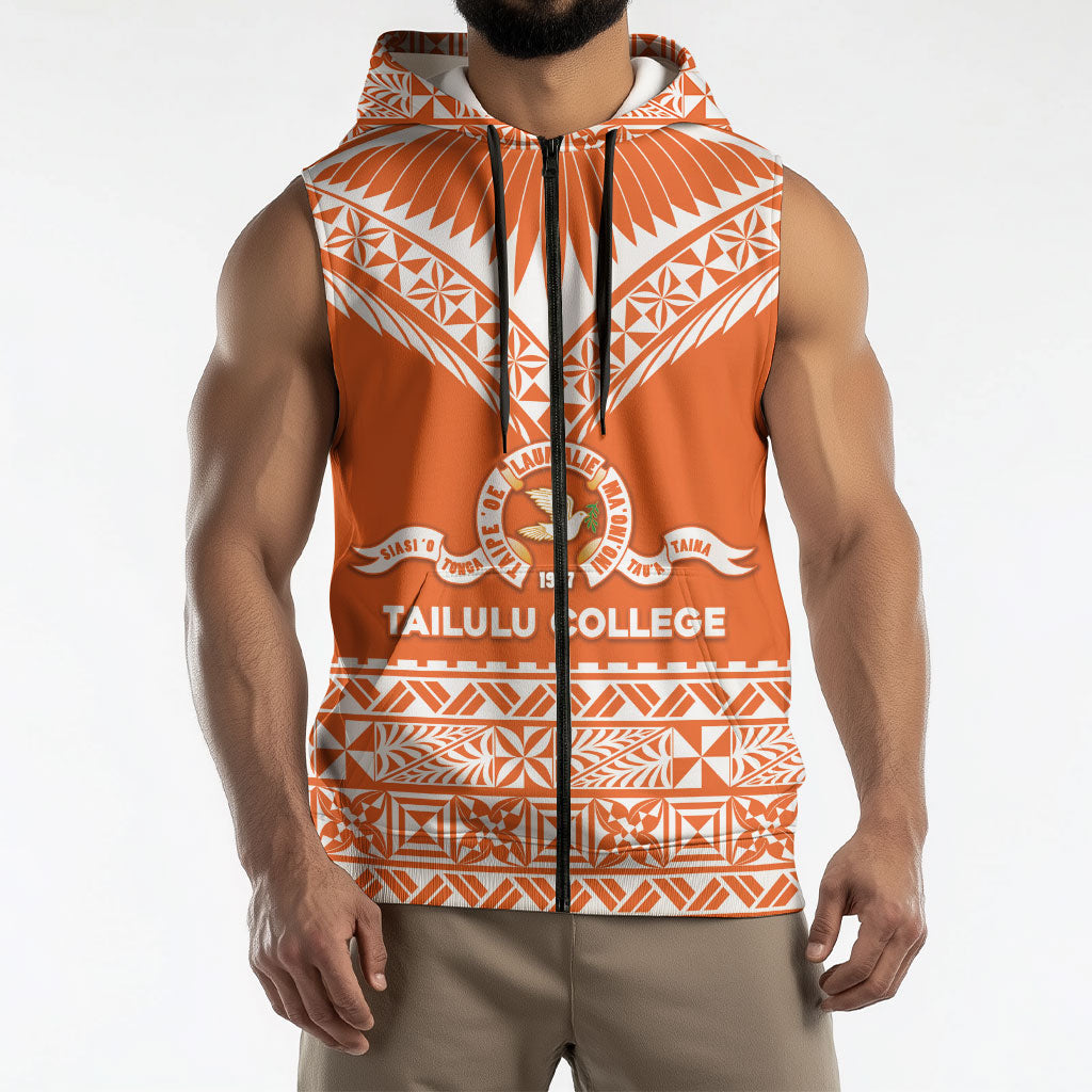 Personalised Tonga Tailulu College Sleeveless Zip Hoodie Tongan Kupesi Pattern LT05 - Polynesian Pride