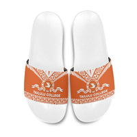 Tonga Tailulu College Slide Sandals Tongan Kupesi Pattern LT05 Orange - Polynesian Pride