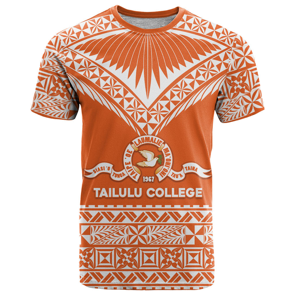 Personalised Tonga Tailulu College T Shirt Tongan Kupesi Pattern LT05 Orange - Polynesian Pride