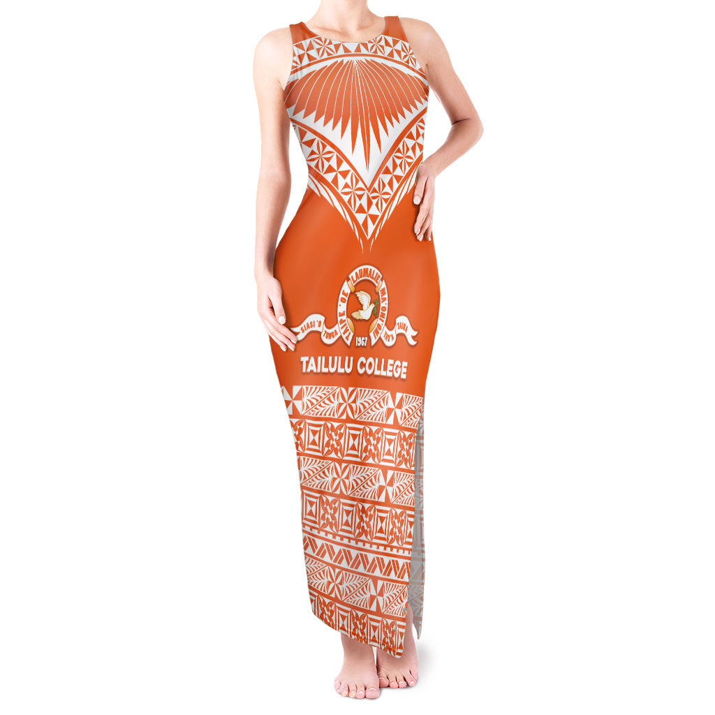 Personalised Tonga Tailulu College Tank Maxi Dress Tongan Kupesi Pattern LT05 Women Orange - Polynesian Pride